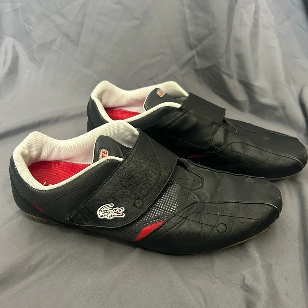 Lacoste Protect CRT low-top sneaker black red leather velcro closure Size 11.5 - Picture 1 of 10